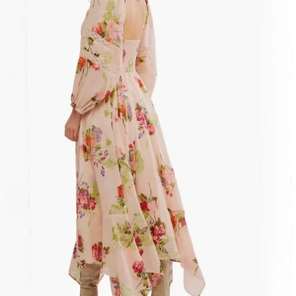 Free People Morning Glory Maxi Dress Floral Boho Smocked Tea Combo Size S EUC - Picture 4 of 11